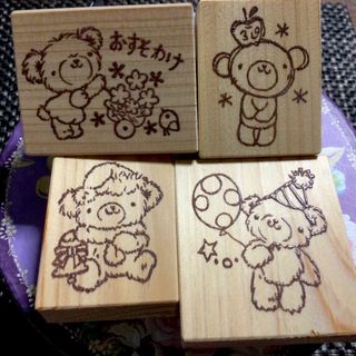 消しゴムはんこ／可愛いくまちゃん４種／おすそわけ他(はんこ)