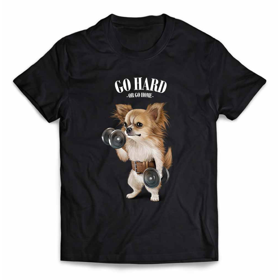 チワワ いぬ 犬 ダンベル 筋トレ 半袖 Tシャツ メンズ レディース キッズ メンズのトップス(Tシャツ/カットソー(半袖/袖なし))の商品写真