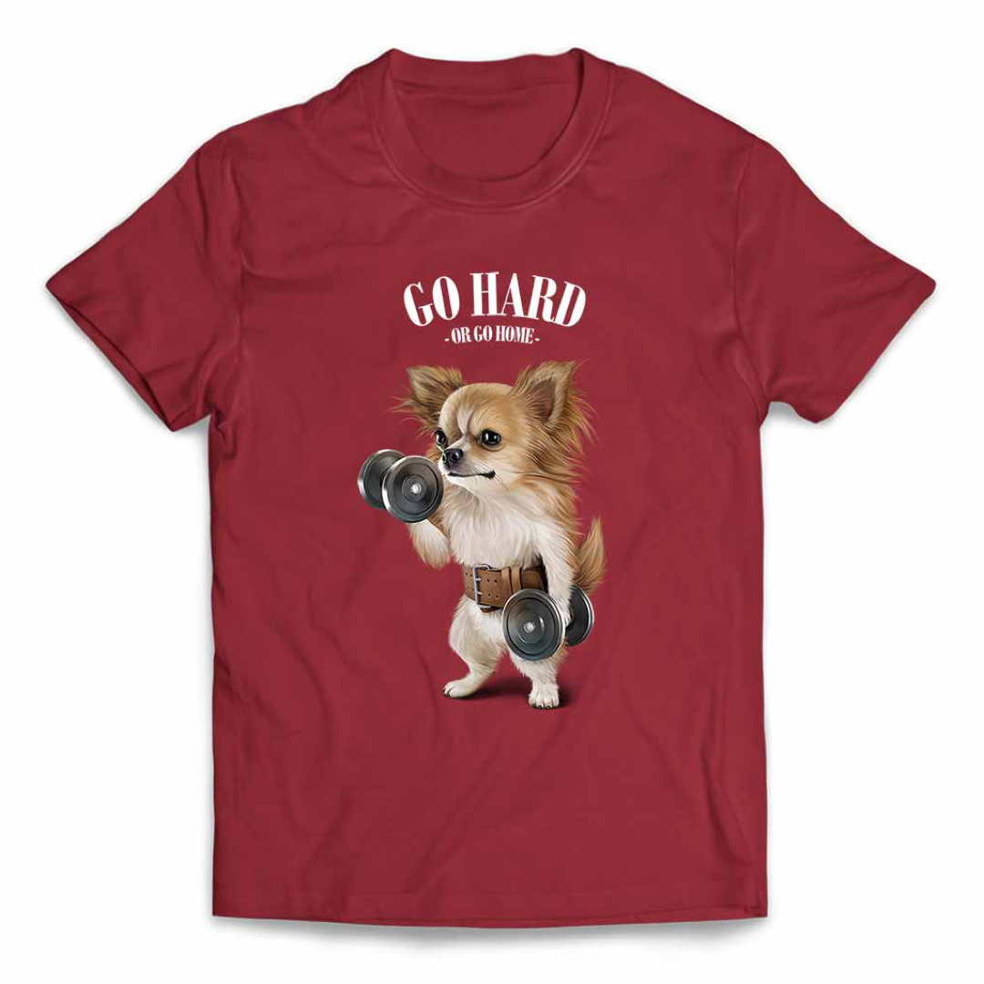 チワワ いぬ 犬 ダンベル 筋トレ 半袖 Tシャツ メンズ レディース キッズ メンズのトップス(Tシャツ/カットソー(半袖/袖なし))の商品写真