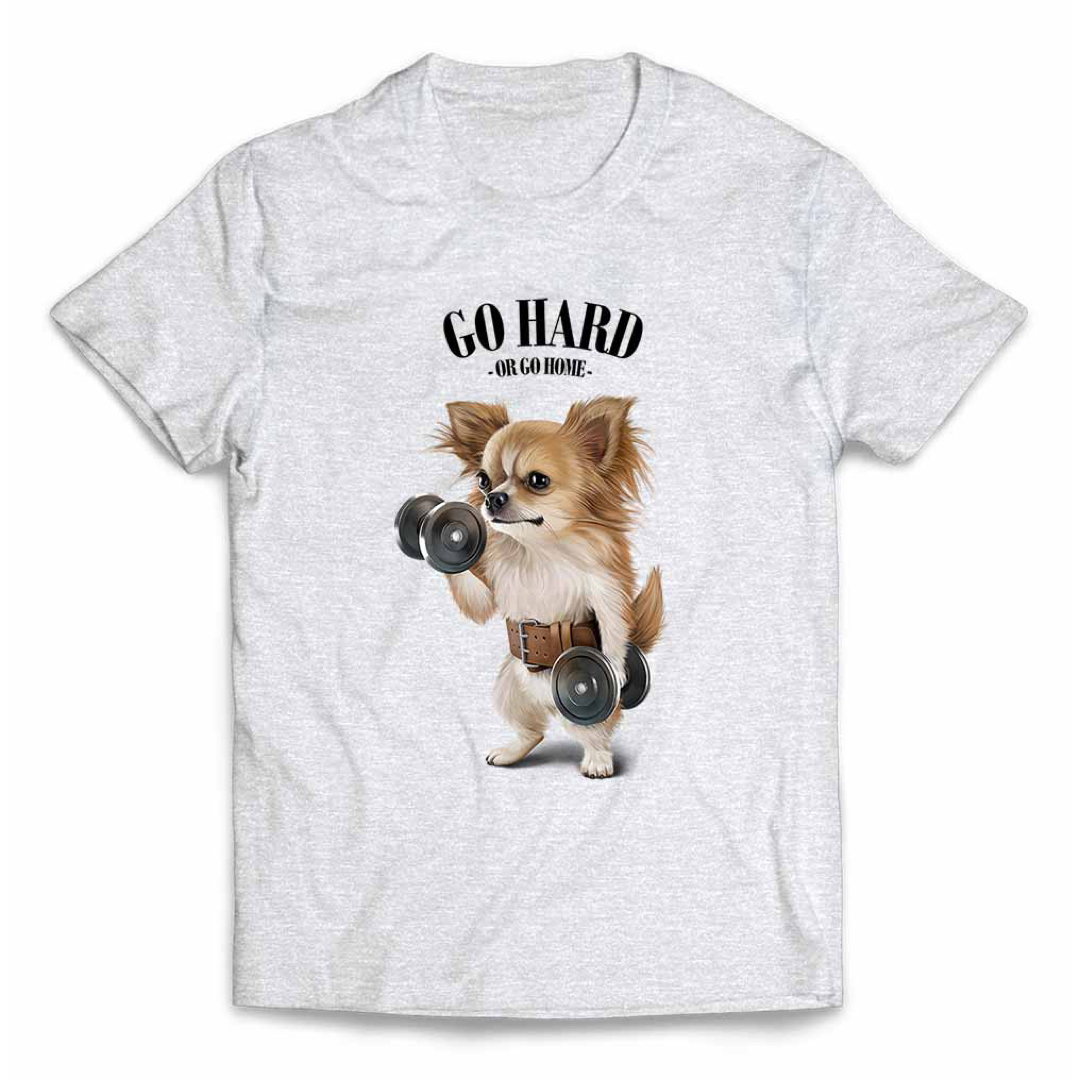 チワワ いぬ 犬 ダンベル 筋トレ 半袖 Tシャツ メンズ レディース キッズ メンズのトップス(Tシャツ/カットソー(半袖/袖なし))の商品写真