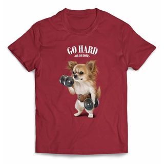 チワワ いぬ 犬 ダンベル 筋トレ 半袖 Tシャツ メンズ レディース キッズ(Tシャツ/カットソー(半袖/袖なし))