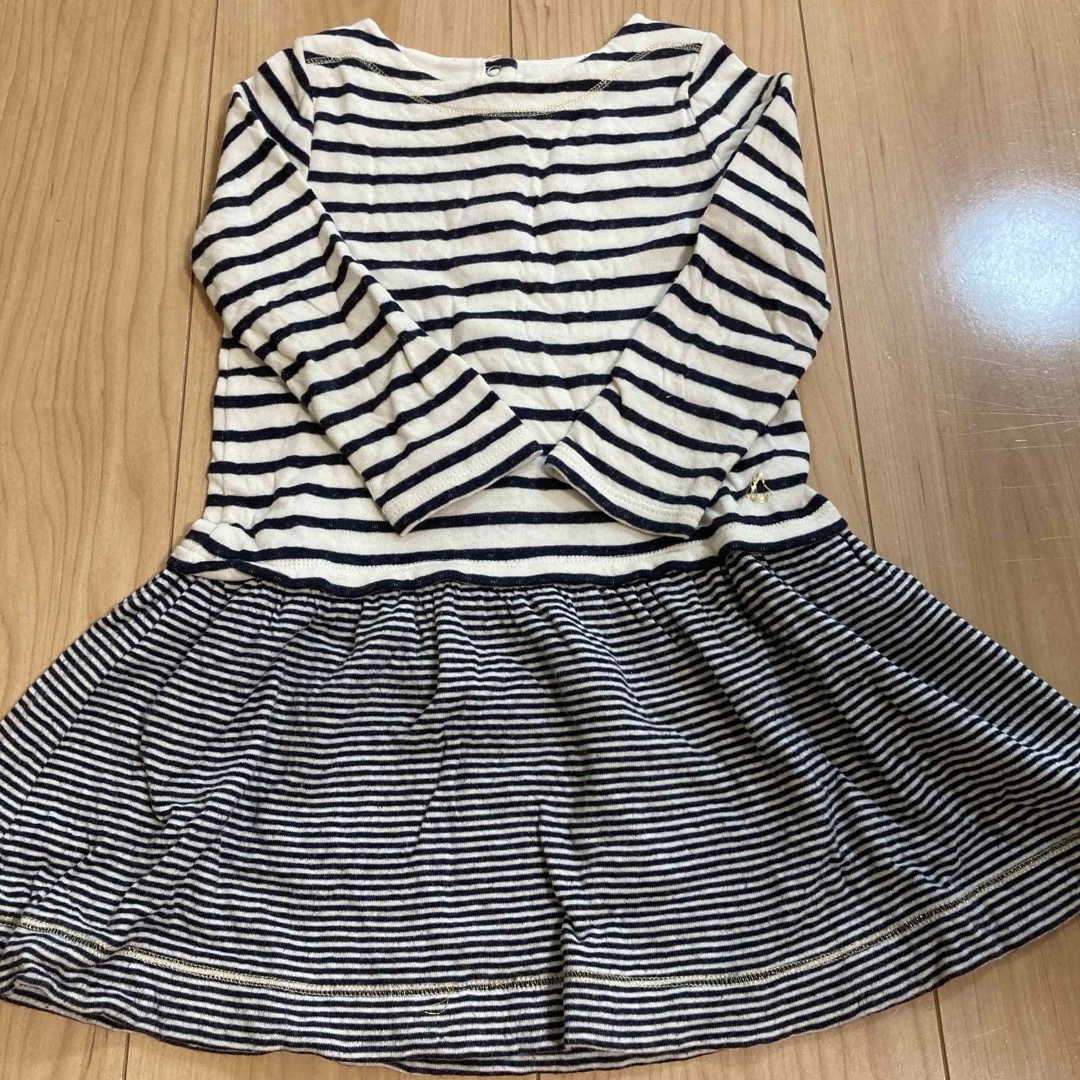 PETIT BATEAU(プチバトー)のプチバトー　ミラレ　ボーダー　ワンピース　80 90 キッズ/ベビー/マタニティのキッズ服女の子用(90cm~)(ワンピース)の商品写真