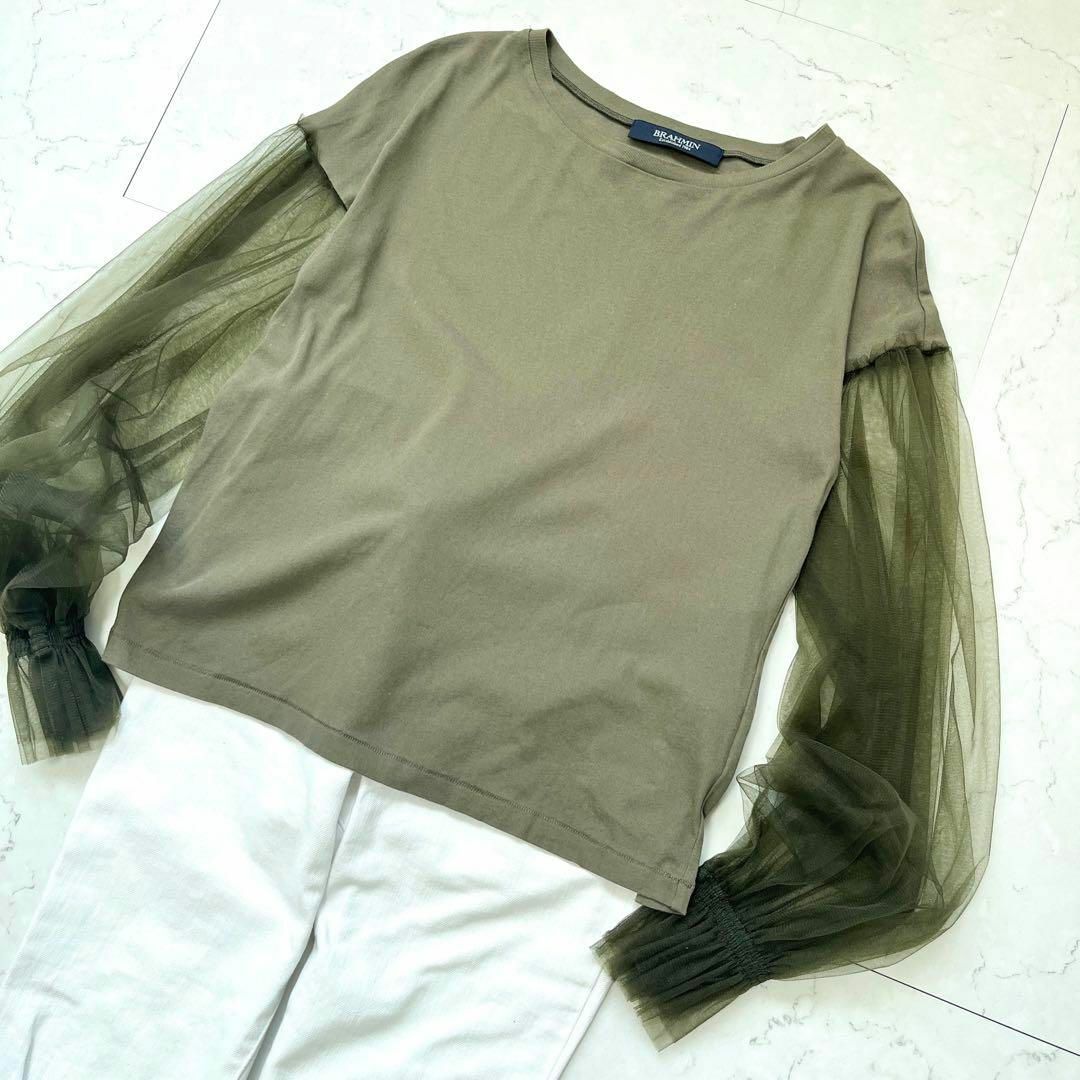 BRAHMIN(ブラーミン)のブラーミン Brahmin美品 シースルー袖 チュール素材 Tシャツ カットソー レディースのトップス(Tシャツ(長袖/七分))の商品写真
