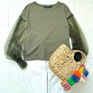 BRAHMIN - ブラーミン Brahmin美品 シースルー袖 チュール素材 Tシャツ カットソー