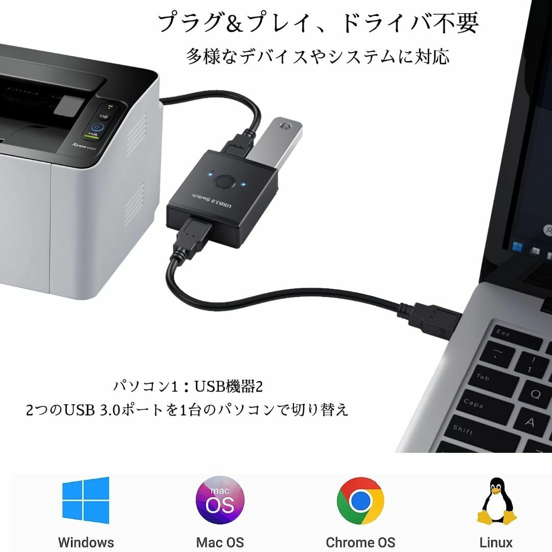 Runbod usb 切替器 usb 切り替え機 pc2台用 usb 切替機 マ スマホ/家電/カメラのPC/タブレット(PC周辺機器)の商品写真