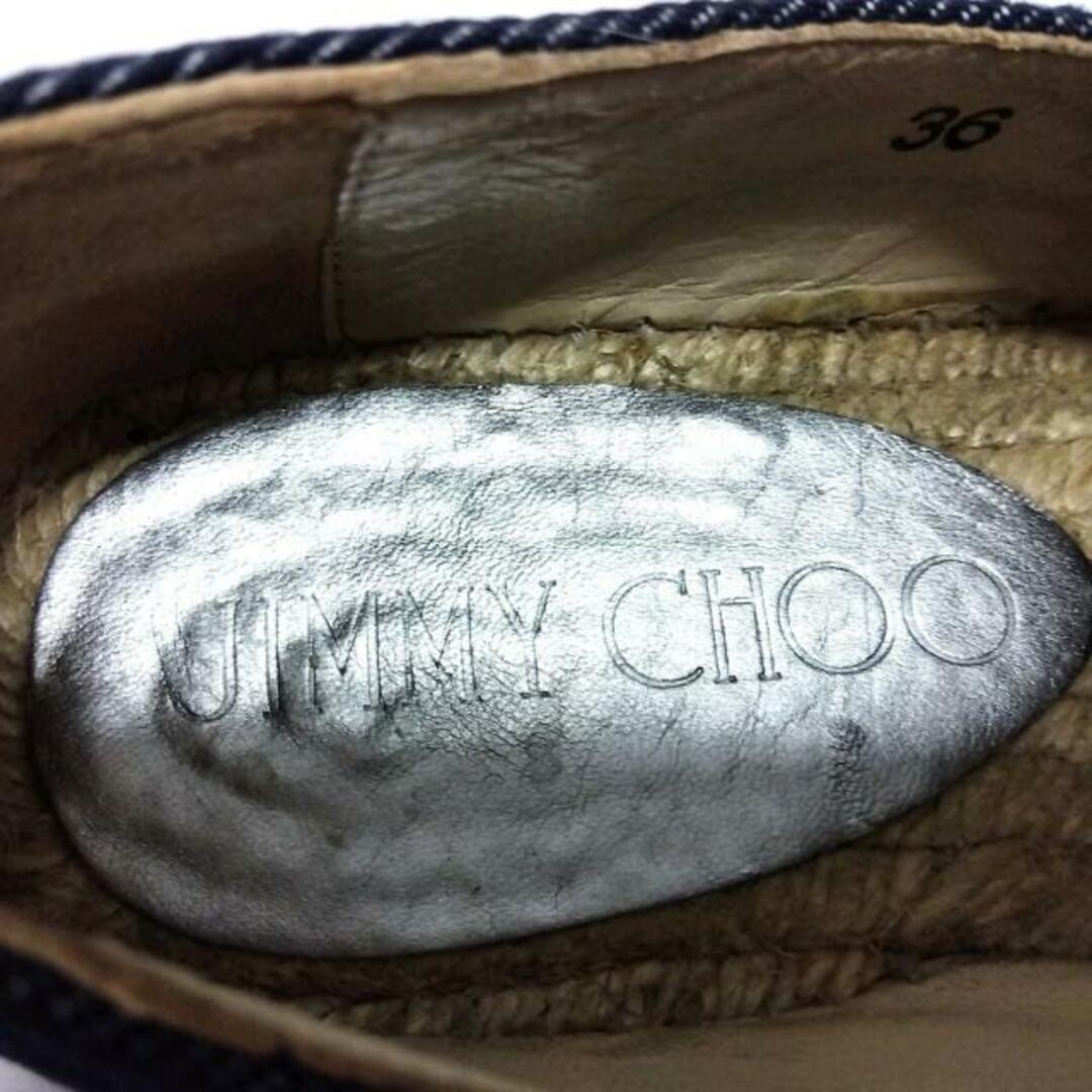 JIMMY CHOO(ジミーチュウ)のJIMMY CHOO(ジミーチュウ) スリッポン 36 レディース美品  - ネイビー×ベージュ エスパドリーユ デニム×麻 レディースの靴/シューズ(その他)の商品写真