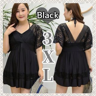 【3XL】水着　大きいサイズ ブラック 体型カバー レース♡(水着)