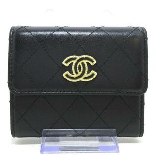 シャネル(CHANEL)のCHANEL(シャネル) 3つ折り財布美品  マトラッセ 黒 ゴールド金具 レザー(財布)