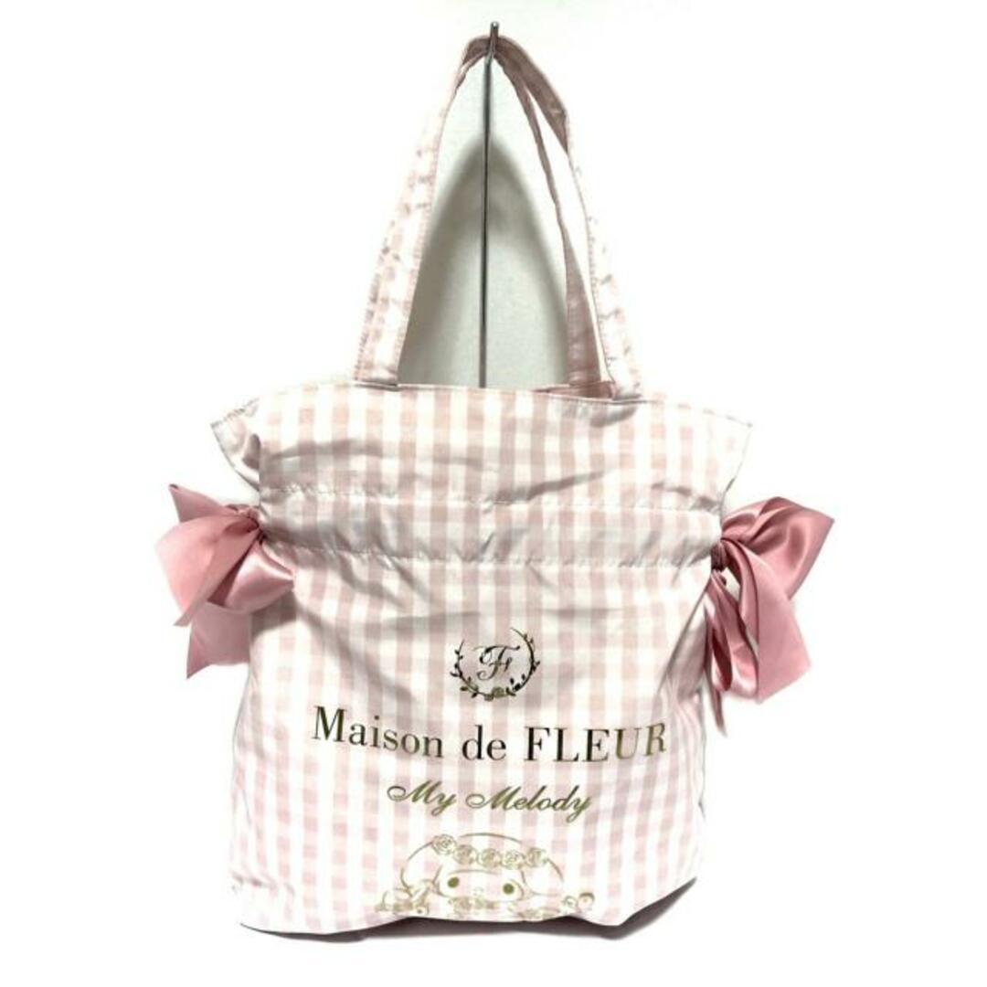 Maison de FLEUR(メゾンドフルール)のMaison de FLEUR(メゾンドフルール) トートバッグ美品  - ライトピンク サンリオ/マイメロディ/チェック柄/リボン 化学繊維 レディースのバッグ(トートバッグ)の商品写真