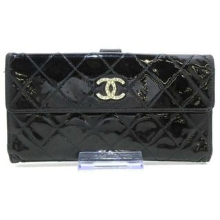 シャネル(CHANEL)のCHANEL(シャネル) 長財布 マトラッセ 黒×シルバー エナメル（レザー）(財布)