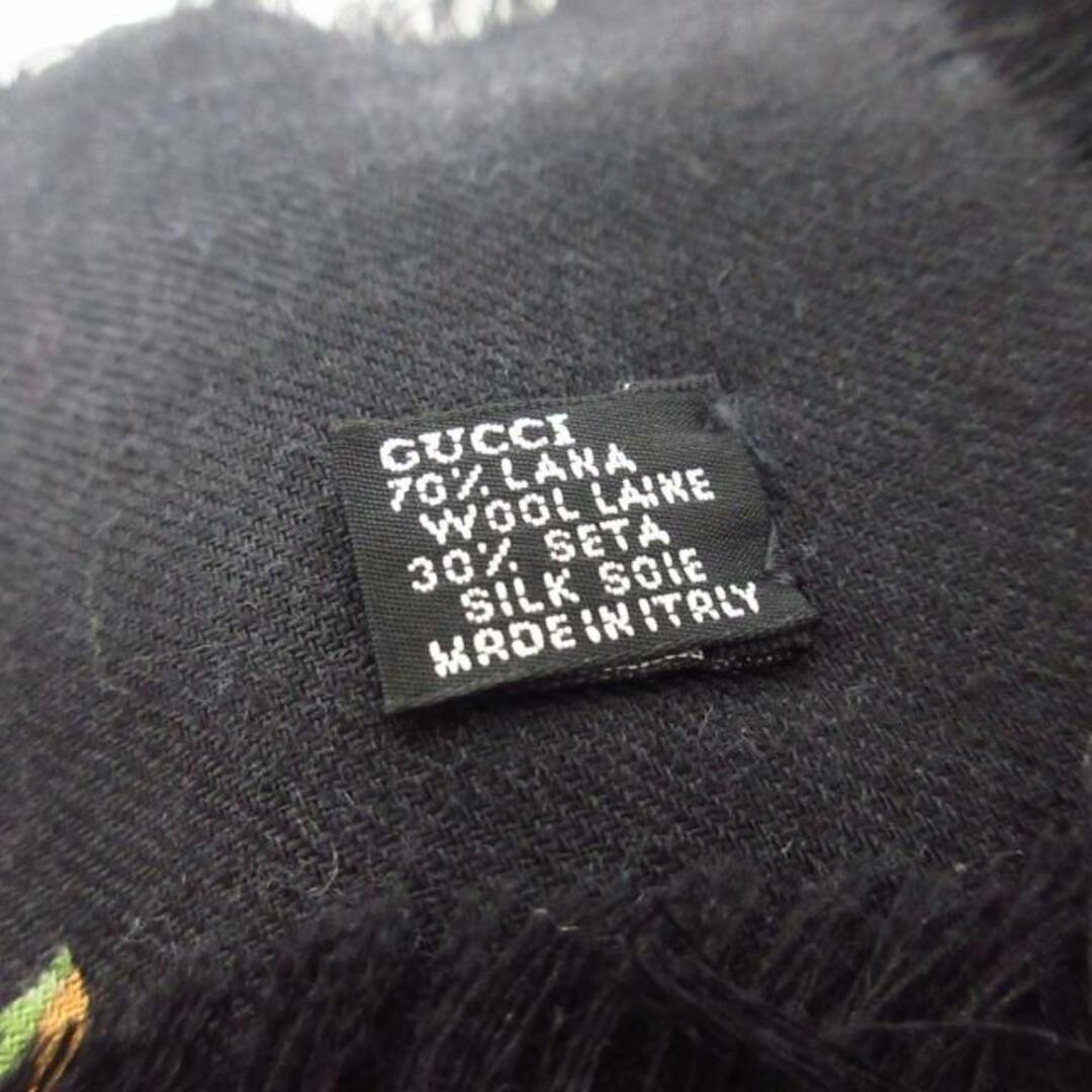 Gucci(グッチ)のGUCCI(グッチ) ストール(ショール)美品  - 黒×ピンク×マルチ フローラ/花柄 ウール×シルク レディースのファッション小物(マフラー/ショール)の商品写真