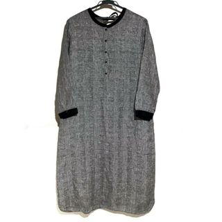 フォグリネンワーク(fog linen work)のfog linen work/FLW(フォグリネンワーク) ワンピース レディース - 白×黒 クルーネック/長袖/ロング/チェック柄 麻(その他)