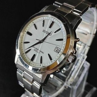 セイコー(SEIKO)の極美品【稼働品】SEIKO　セイコー　7B52　ホワイト　シルバー　ソーラー(腕時計(アナログ))