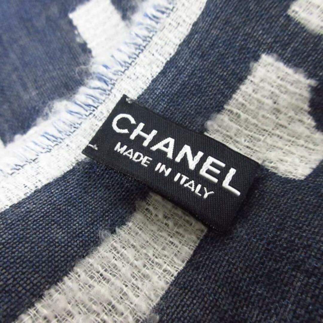 CHANEL(シャネル)のCHANEL(シャネル) ストール(ショール) - 白×ネイビー カシミヤ×シルク レディースのファッション小物(マフラー/ショール)の商品写真