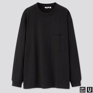 ユニクロ(UNIQLO)のユニクロ　UNIQLO クルーネックT ロンT ブラック　黒　長袖(Tシャツ/カットソー(七分/長袖))