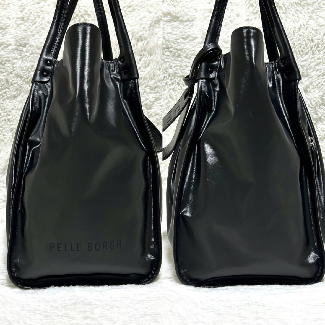 PELLE BORSA(ペレボルサ)の美品　ペレボルサ　チアーズ　4649 トートバッグ　ショルダーバッグ　ブラック レディースのバッグ(トートバッグ)の商品写真