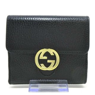 グッチ(Gucci)のGUCCI(グッチ) 2つ折り財布美品  インターロッキングG 598167 黒×ゴールド レザー(財布)