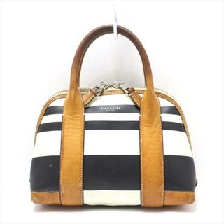 コーチ(COACH)のCOACH(コーチ) ハンドバッグ ブリーカーストライプドコーテッドキャンバスミニプレストン2WAYミニサッチェルバッグ 30172 アイボリー×黒×ブラウン ボーダー コーティングキャンバス×レザー(ハンドバッグ)