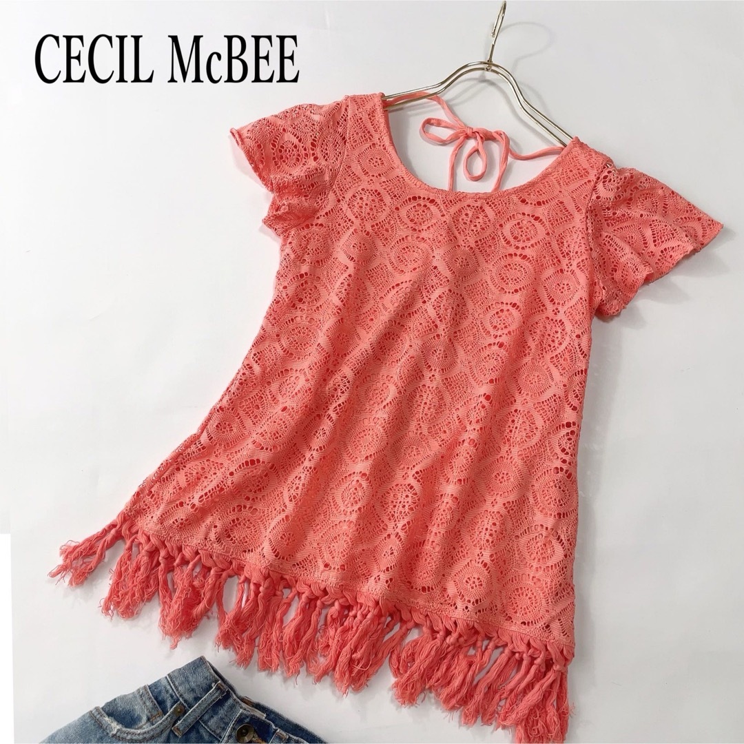 CECIL McBEE(セシルマクビー)のCECIL McBEE 裾フリンジ レース編み トップス チュニック レディースのトップス(カットソー(半袖/袖なし))の商品写真