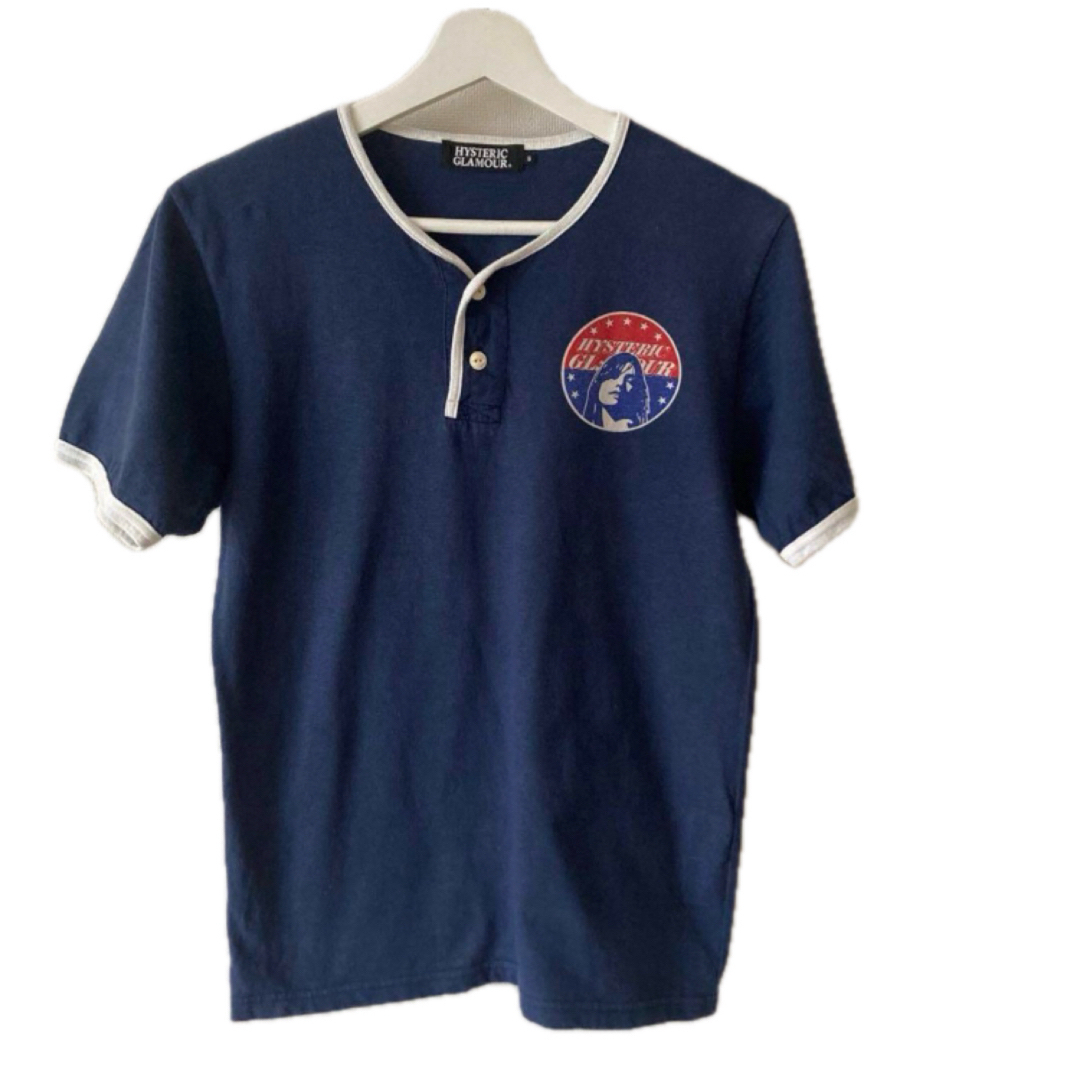 HYSTERIC GLAMOUR(ヒステリックグラマー)のヒステリックグラマー　Tシャツ　ヘンリーネック　ネイビー　紺　レディース　ヒス レディースのトップス(Tシャツ(半袖/袖なし))の商品写真