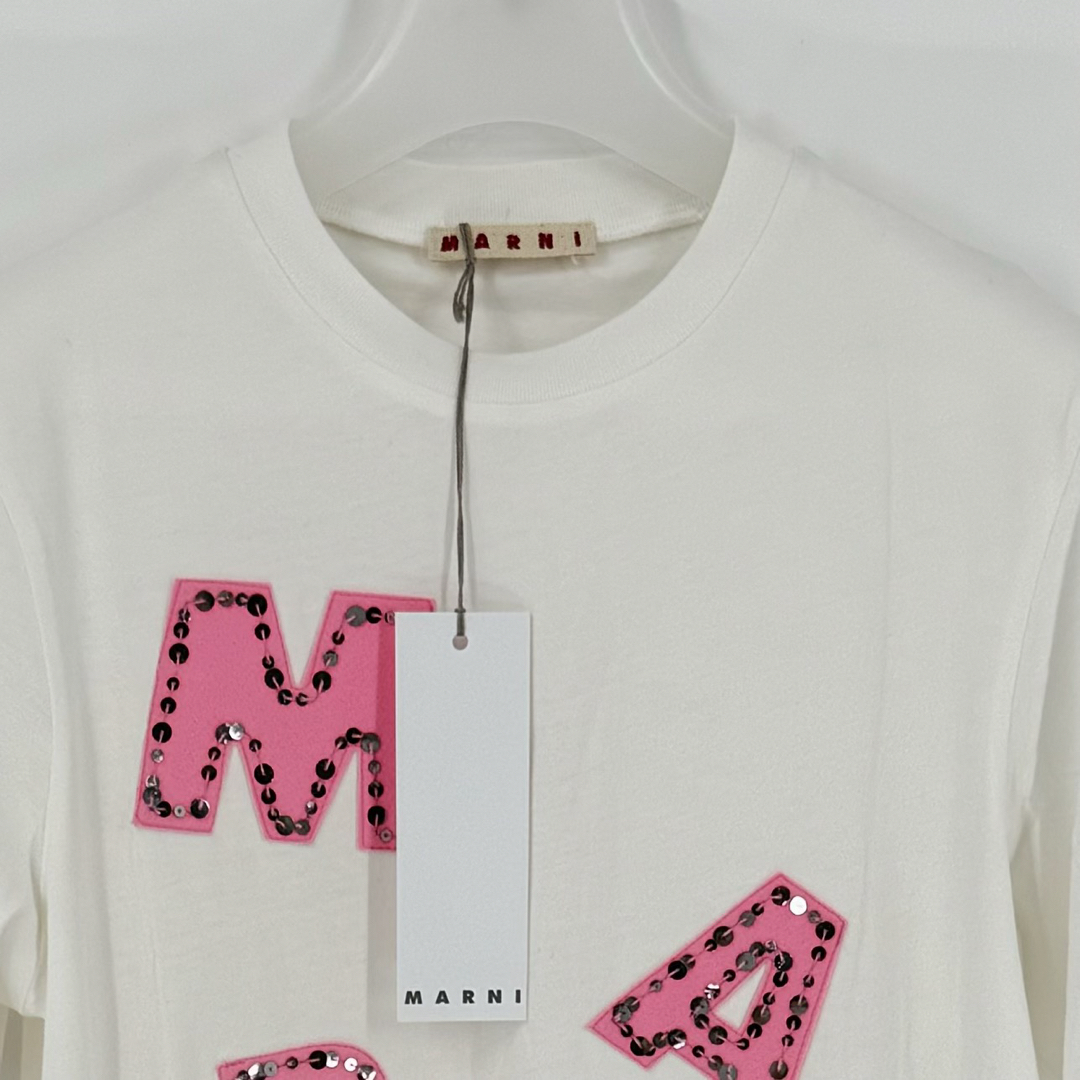 Marni(マルニ)の新品　MARNI マルニ　ティーシャツ　ブランド　ピンク　スパンコール　ホワイト レディースのトップス(カットソー(半袖/袖なし))の商品写真