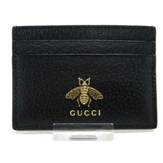 グッチ(Gucci)のGUCCI(グッチ) カードケース美品  アニマリエ/ANIMALIER 523685 黒 2019A/Wモデル/イニシャル刻印 レザー(名刺入れ/定期入れ)