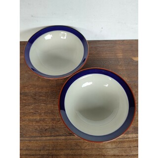 昭和レトロ サークルライン 紺色深皿 2枚セット スープ皿 サラダボウル(食器)