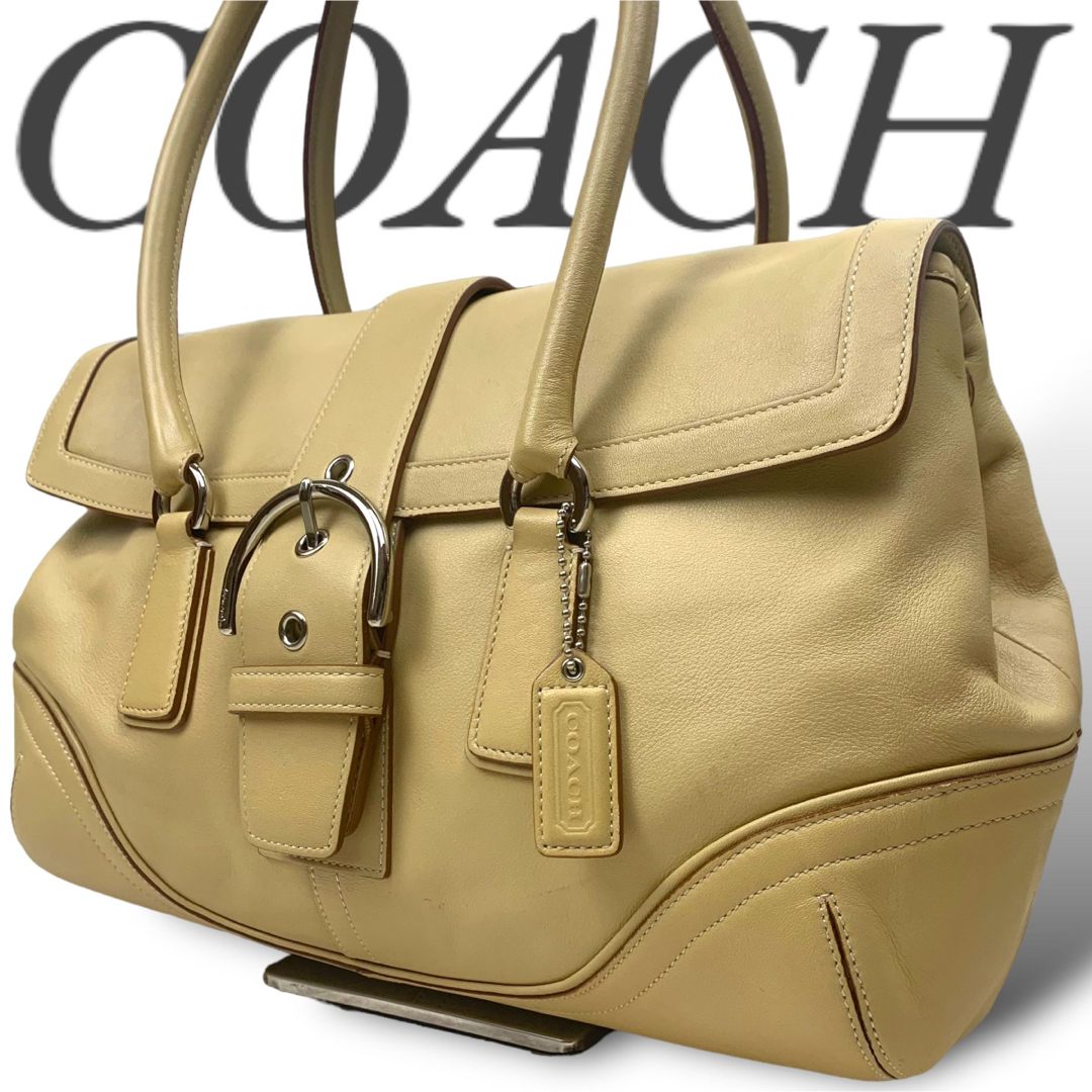 COACH(コーチ)の良品 コーチ ハンドバッグ オールレザー フラップ チャーム 裏地総柄 レディースのバッグ(ハンドバッグ)の商品写真