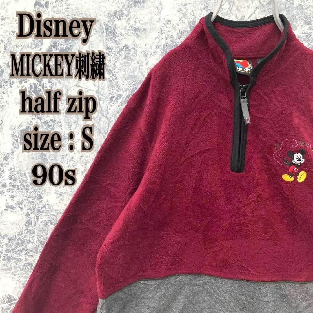 Disney(ディズニー)のIJ188【即完モデル】ディズニーミッキー刺繍ハーフジップバイカラー薄手フリース メンズのトップス(スウェット)の商品写真