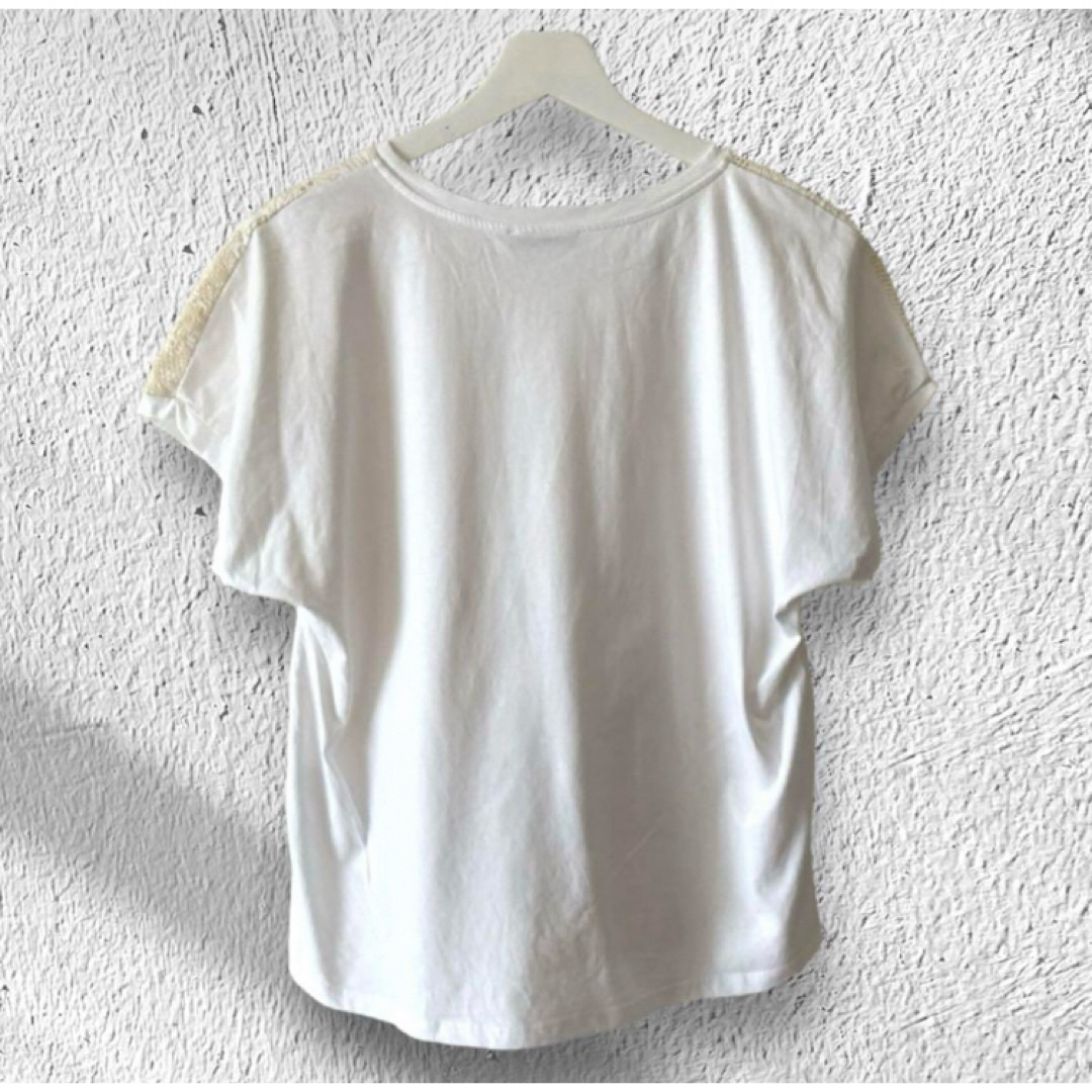 ZARA(ザラ)のZARA Tシャツ　カットソー　ブラウス　レース　白　レディース　半袖　フレンチ レディースのトップス(Tシャツ(半袖/袖なし))の商品写真