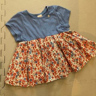 プティマイン(petit main)のプティマイン　90 半袖　夏服　花柄　ブルー　切り替えチュニック(Tシャツ/カットソー)