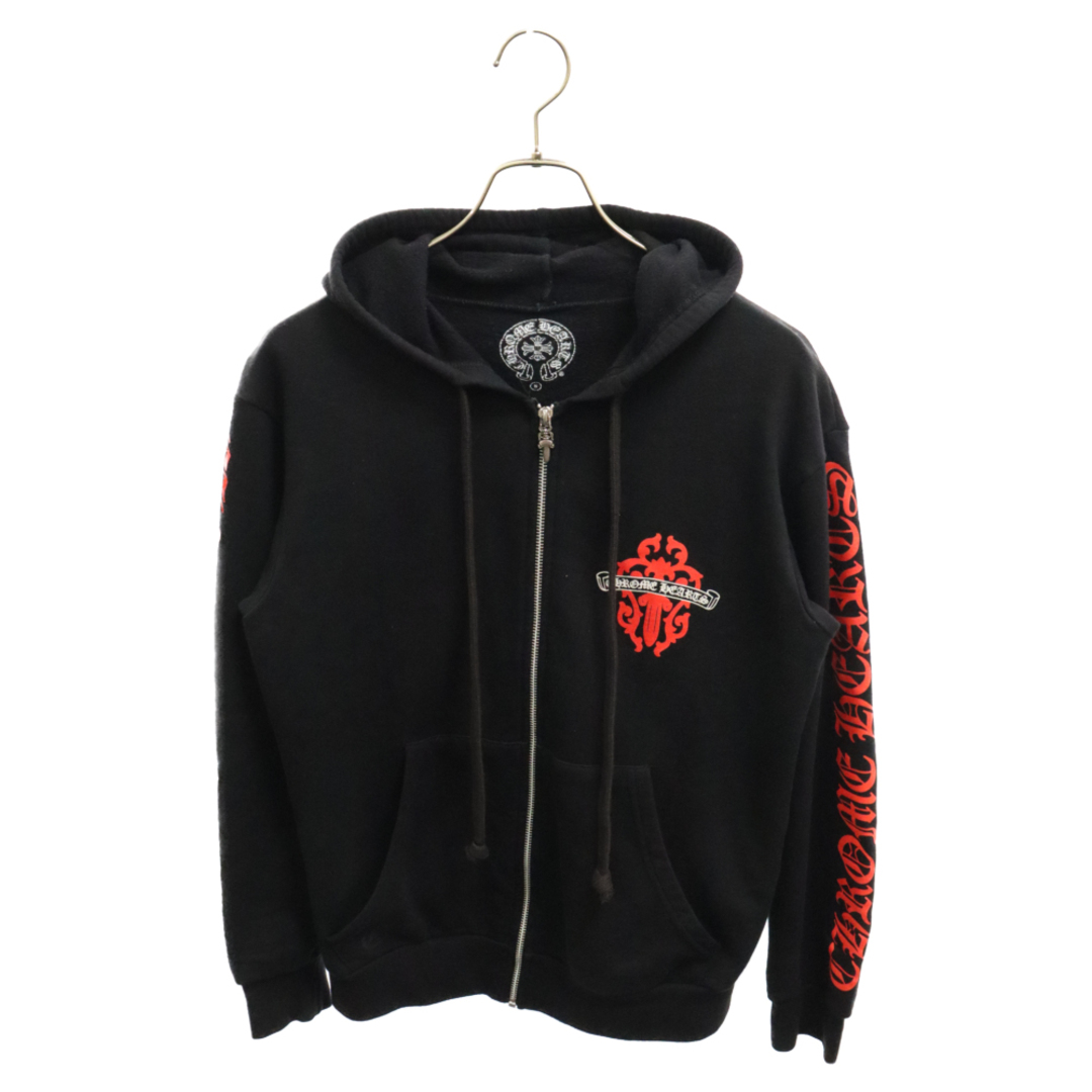 Chrome Hearts(クロムハーツ)のCHROME HEARTS クロムハーツ RED DAGGER ZIPUP HOODIE スリーブロゴダガージップアップフーディーパーカー ブラック/レッド メンズのトップス(パーカー)の商品写真