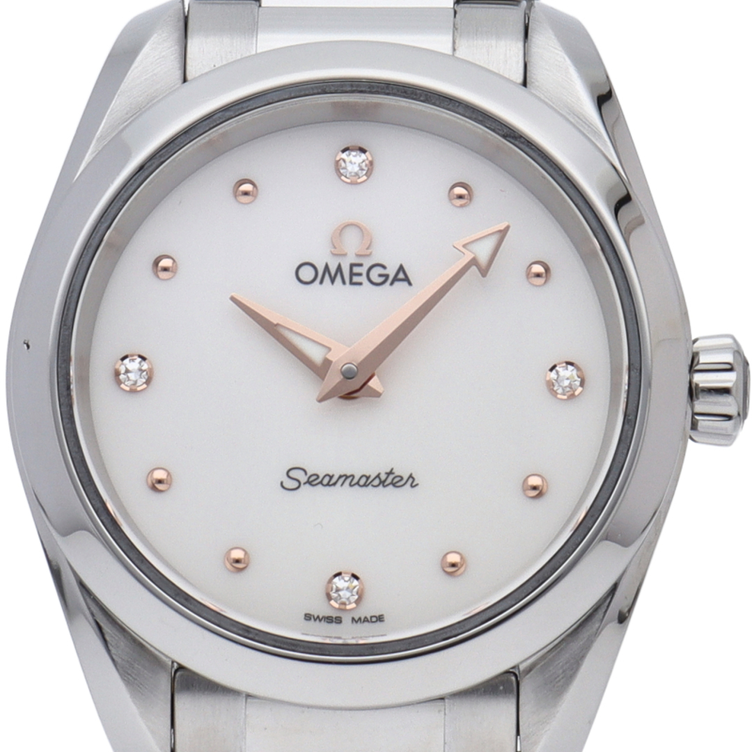 OMEGA(オメガ)のオメガ シーマスター アクアテラ 150M クォーツ 28mm 4Pダイヤ Seamaster Aqua Terra 150M Quartz 28mm 220.10.28.60.54.001 箱 保証書 SS レディース時計 ホワイト 仕上げ済 美品 【中古】 レディースのファッション小物(腕時計)の商品写真