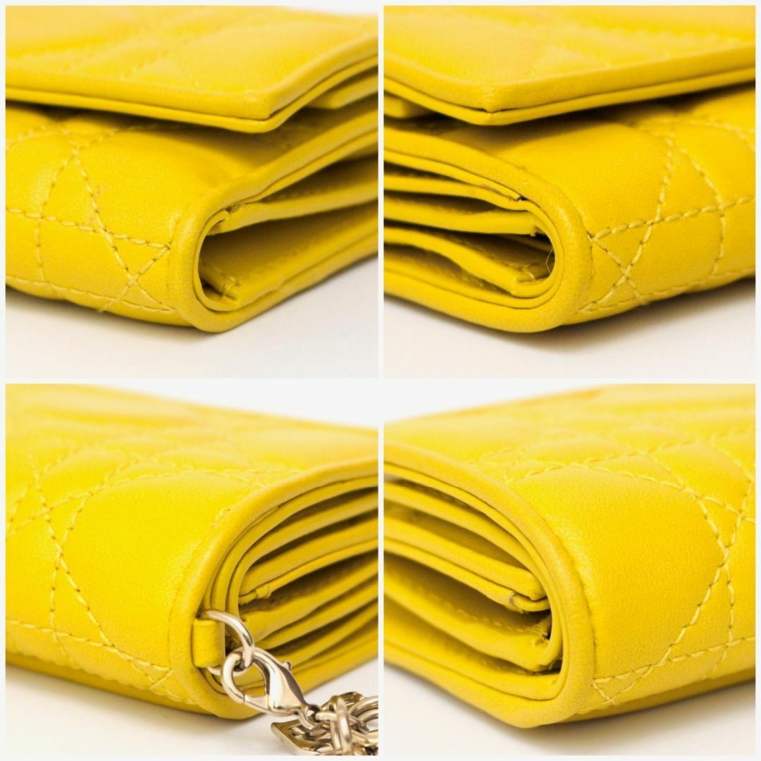 Christian Dior(クリスチャンディオール)のディオール 41-MA-0212 カナージュ 折り財布 ウォレット レザー 黄色 レディースのファッション小物(財布)の商品写真