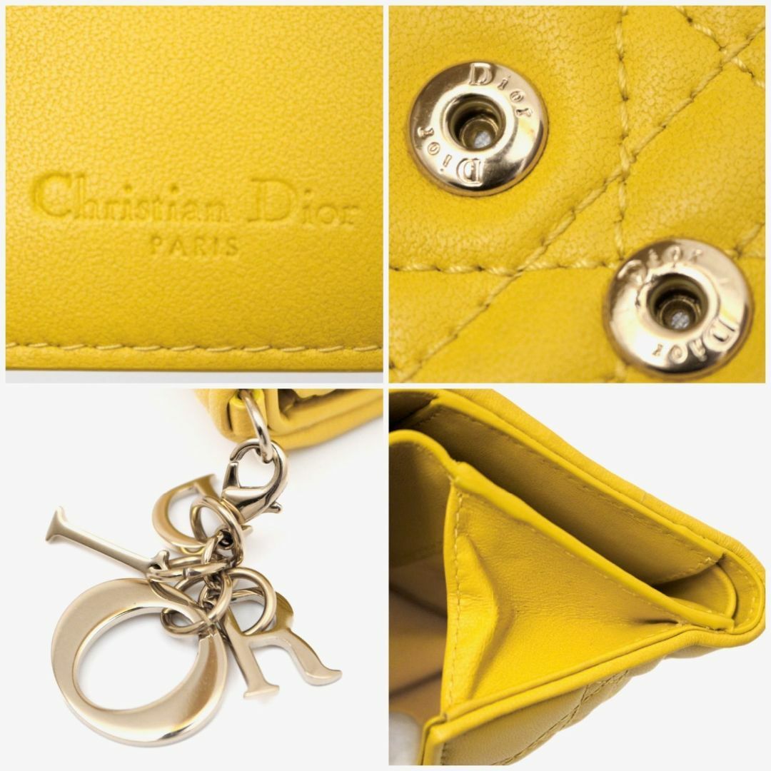 Christian Dior(クリスチャンディオール)のディオール 41-MA-0212 カナージュ 折り財布 ウォレット レザー 黄色 レディースのファッション小物(財布)の商品写真