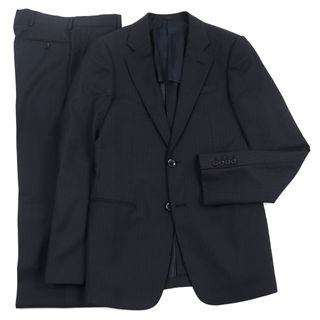 極美品○ARMANI COLLEZIONI アルマーニコレッツォーニ 2251CA シルク混 シングル スーツ/セットアップ ネイビー シャドーストライプ柄 44 イタリア製 正規品 メンズ