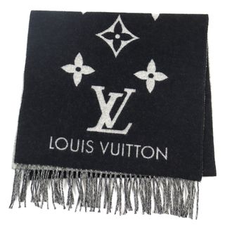 ルイヴィトン(LOUIS VUITTON)の良品○LOUIS VUITTON ルイヴィトン 2022年製 M71040 エシャルプ レイキャビック カシミヤ100% モノグラム LVロゴ入り 大判 フリンジ付き マフラー/ストール グレー系 170×45 イタリア製 正規品(マフラー)