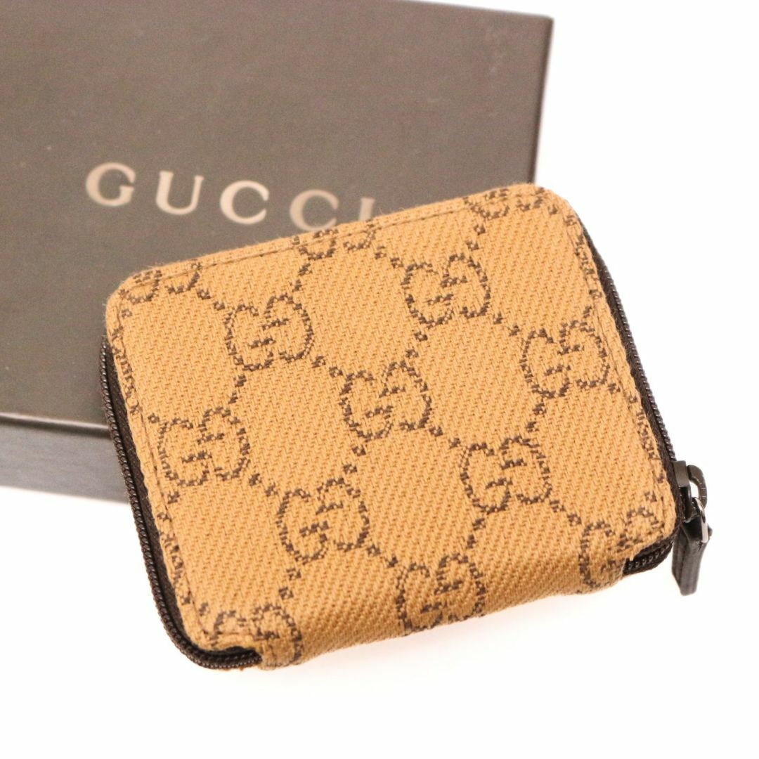 Gucci(グッチ)のグッチ GGキャンバス 小銭入れ コインケース ラウンドジップ レザー ブラウン レディースのファッション小物(コインケース)の商品写真