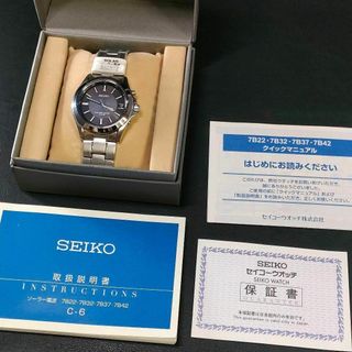 セイコー(SEIKO)の極美品【稼働品】SEIKO　セイコー　7B22　ブラック　シルバー　ソーラー(腕時計(アナログ))