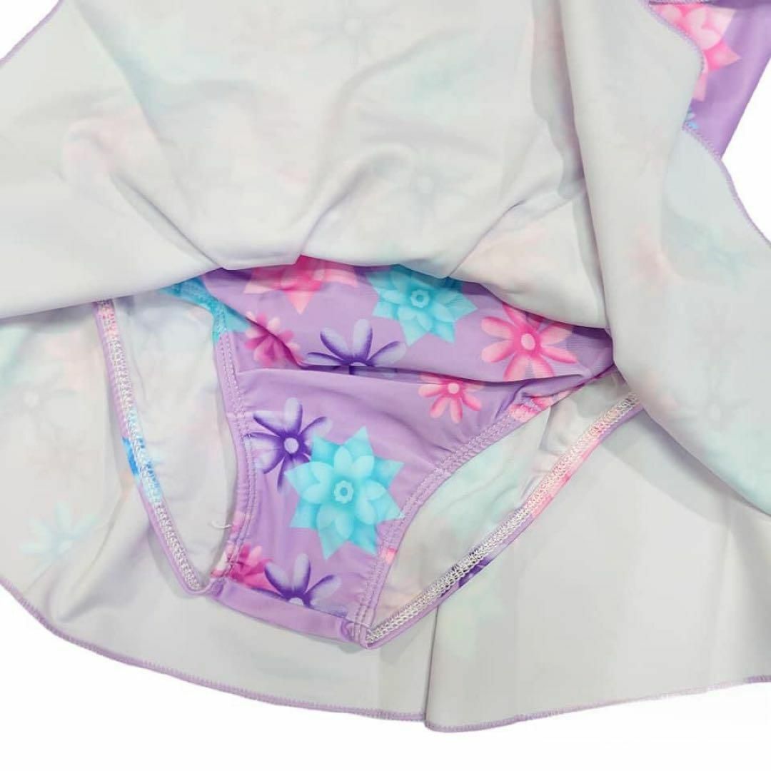 女の子 水着 花柄 ビキニ フラワー 紫 パープル 可愛い 海 プール 110 キッズ/ベビー/マタニティのキッズ服女の子用(90cm~)(水着)の商品写真