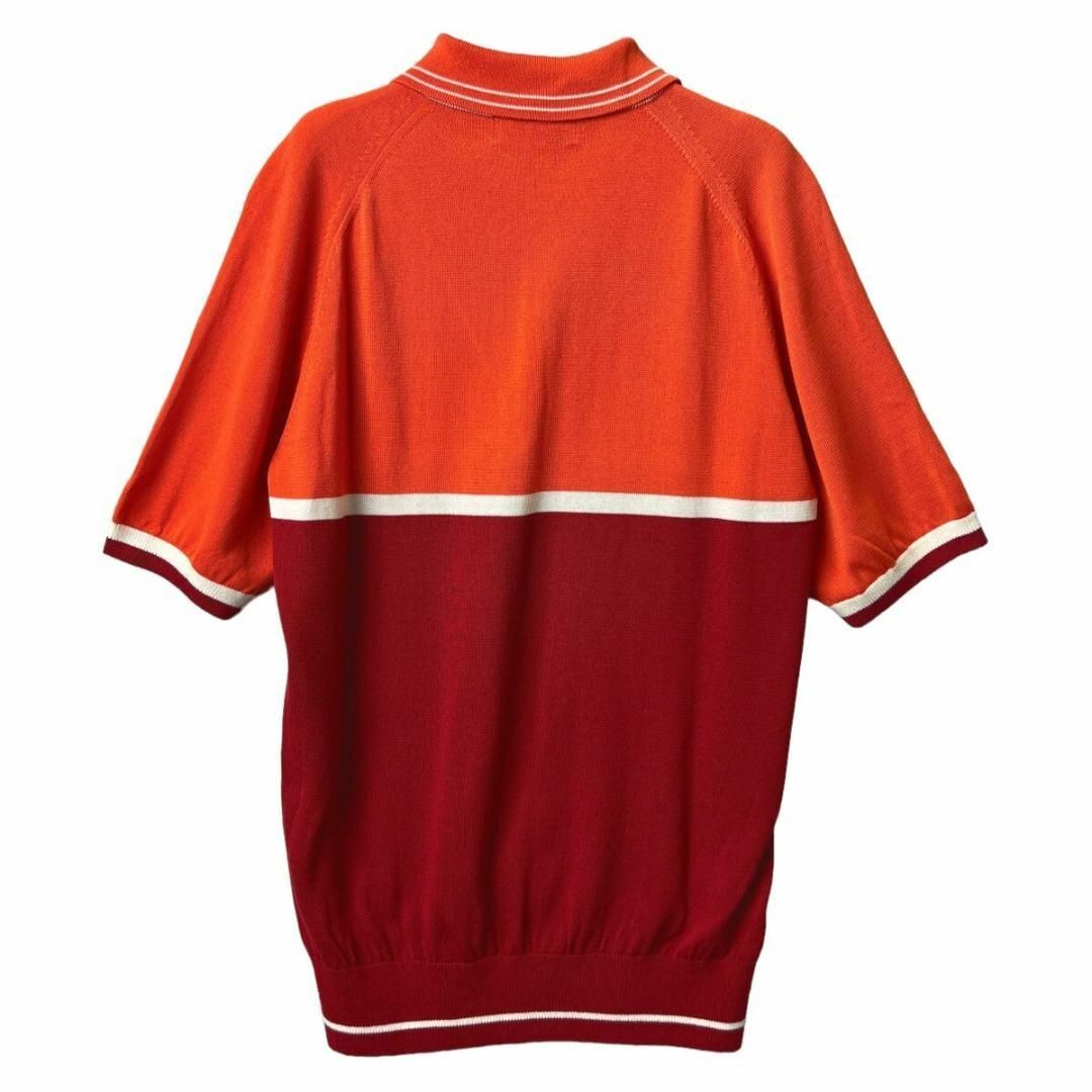 Black & White Sportswear(ブラックアンドホワイトスポーツウェア)の美品 ブラック&ホワイト ニット 半袖 ポロシャツ メンズ M 赤 オレンジ スポーツ/アウトドアのゴルフ(ウエア)の商品写真