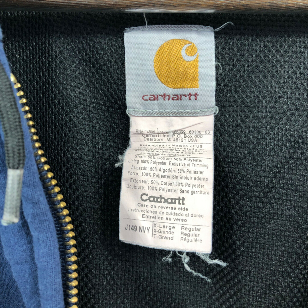 carhartt(カーハート)のCarhartt カーハート フルジップ スウェット パーカー ロゴ ネイビー (メンズ XL) 中古 古着 Q6698 メンズのトップス(パーカー)の商品写真