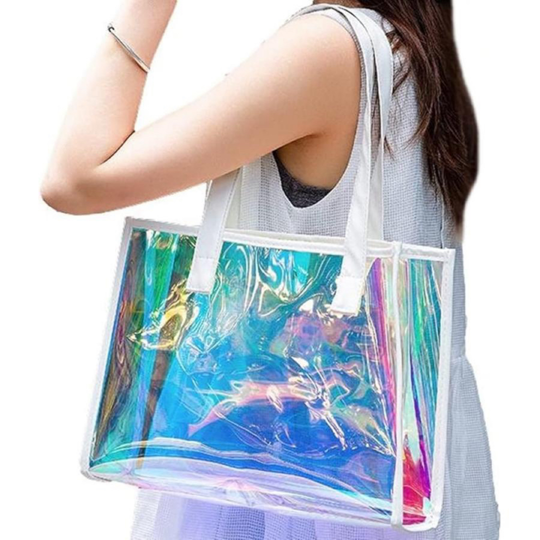 【匿名配送】オーロラ スパバッグ 水泳バッグ ビーチバッグ 透明 クリア カバン レディースのバッグ(ハンドバッグ)の商品写真