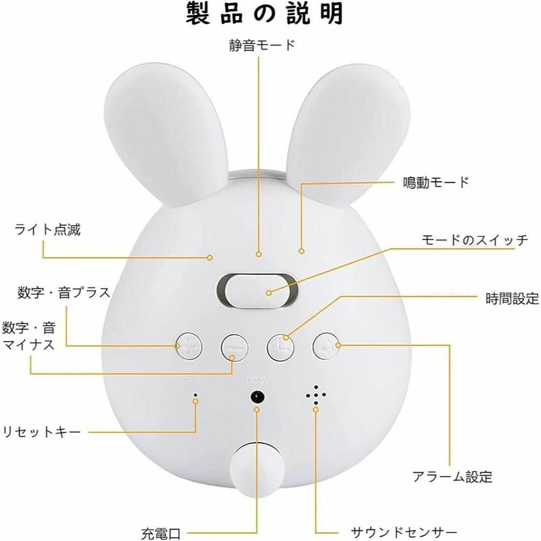 目覚まし時計 ウサギ型 ナイトライト 常夜灯 温度/年月日/12H/24H時間表 インテリア/住まい/日用品のライト/照明/LED(テーブルスタンド)の商品写真