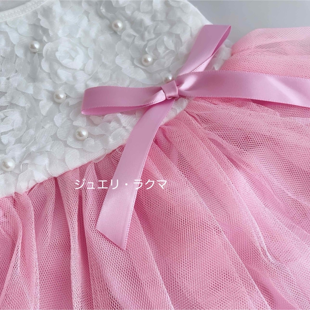 ベビードレス ワンピース ローズ リボン 可愛い ピンク 子供ドレス 70cm キッズ/ベビー/マタニティのベビー服(~85cm)(セレモニードレス/スーツ)の商品写真