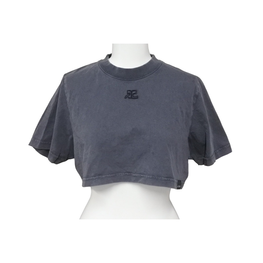 Courreges(クレージュ)のcourreges paris クレージュ 半袖Tシャツ クロップド XS 223JTS077JS00719071 グレー コットン 美品 中古 50807 レディースのトップス(Tシャツ(半袖/袖なし))の商品写真