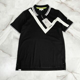 ブラックアンドホワイトスポーツウェア(Black & White Sportswear)のA13161 未使用　ブラック&ホワイト　アシメラインジップポロシャツ　黒　M(ウエア)