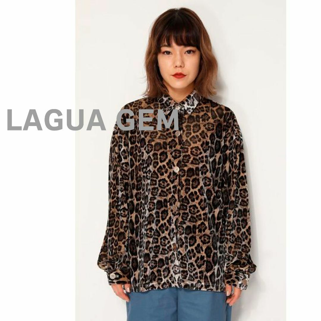 LAGUA GEM(ラグアジェム)のLAGUA GEM ラグアジェム　シャツ　ブラウス　ベロア　レオパード　羽織り レディースのトップス(シャツ/ブラウス(長袖/七分))の商品写真