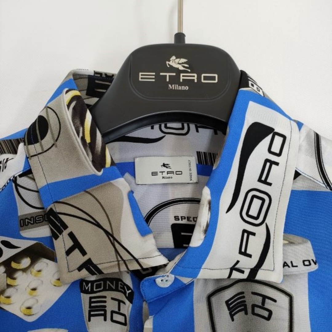 ETRO(エトロ)のETRO Camicie Shirts シルク 総柄 サイズ42 ハンガー付属 長袖シャツ ブルー グレー メンズ エトロ【中古】4-0503M♪ メンズのトップス(シャツ)の商品写真