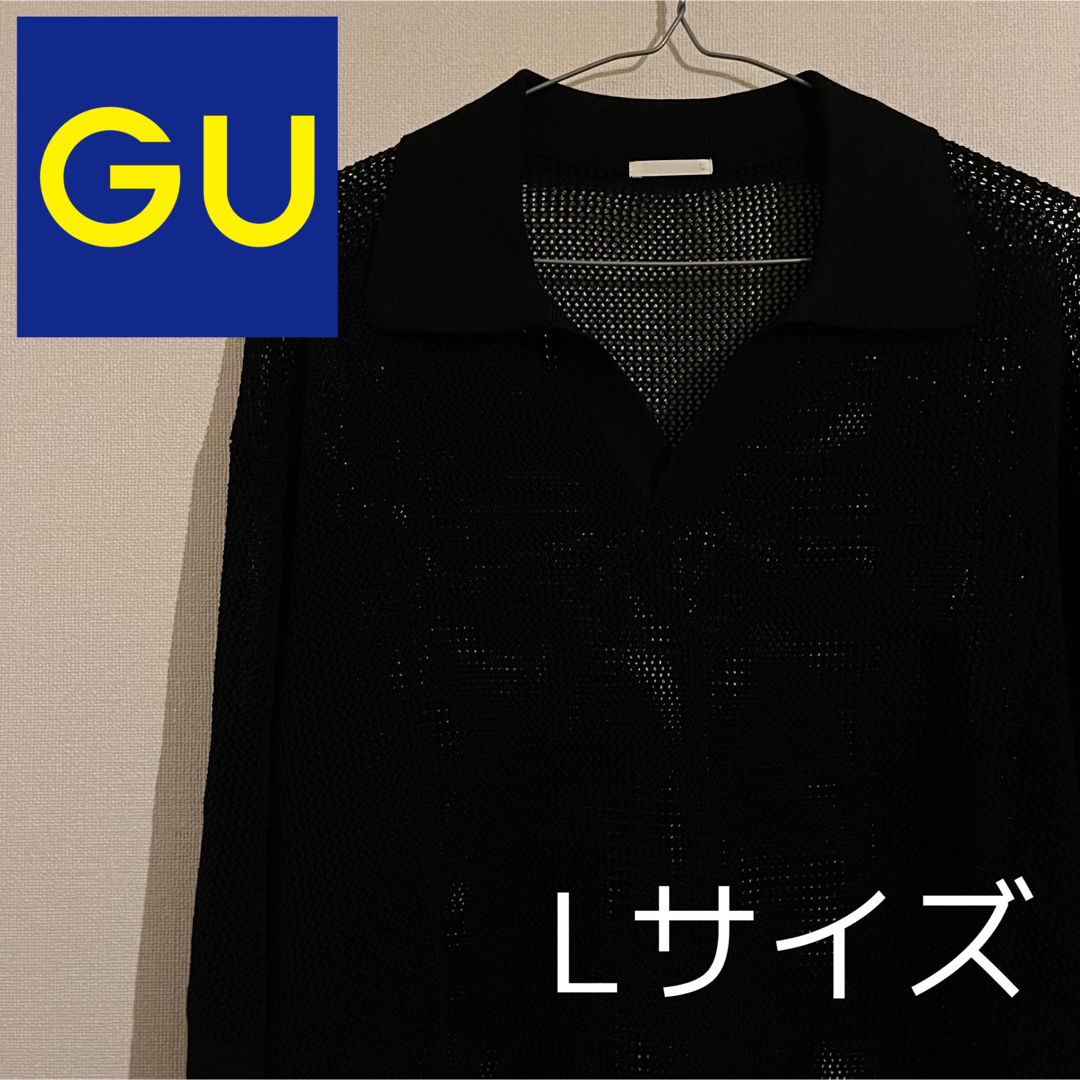 GU(ジーユー)のGU メッシュニットスキッパーポロシャツ 5分袖 メンズのトップス(Tシャツ/カットソー(半袖/袖なし))の商品写真